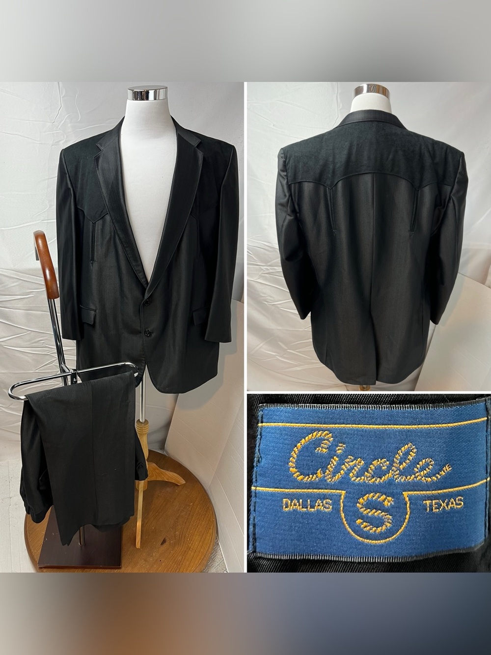 Circle S Men’s 54L X 46W Black Western Suit Vintage Made In USA Blazer & Pants